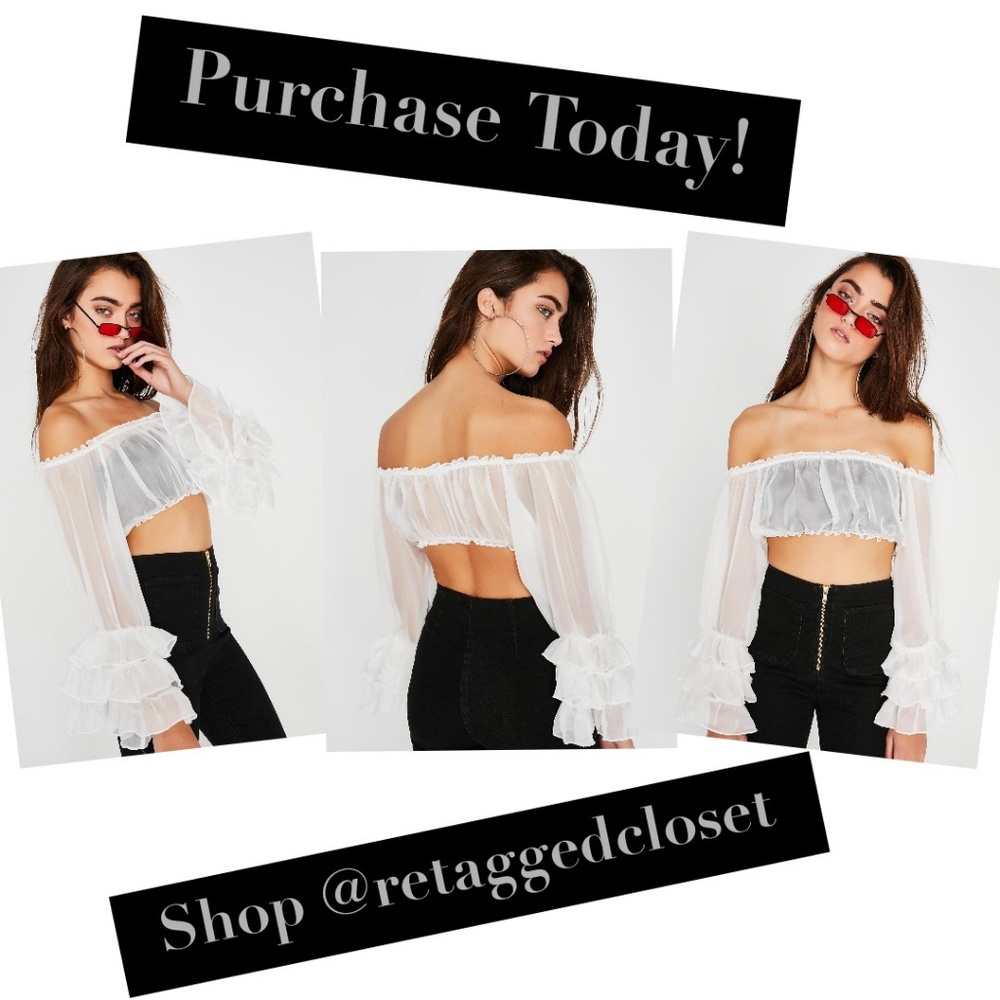 Sheer Ruffle-Sleeve Crop Top
